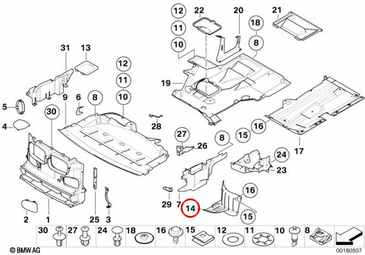 Untere linke Abdeckung OEM 51712695755 für BMW E39. Original BMW.