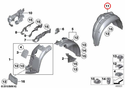 Passaggio della ruota posteriore destro OEM 51712990088 per BMW E84. BMW originale.