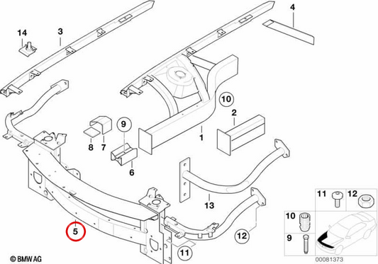 Supporto frontale con rinforzo OEM 51717006305 per BMW E52 (Z8). BMW originale.