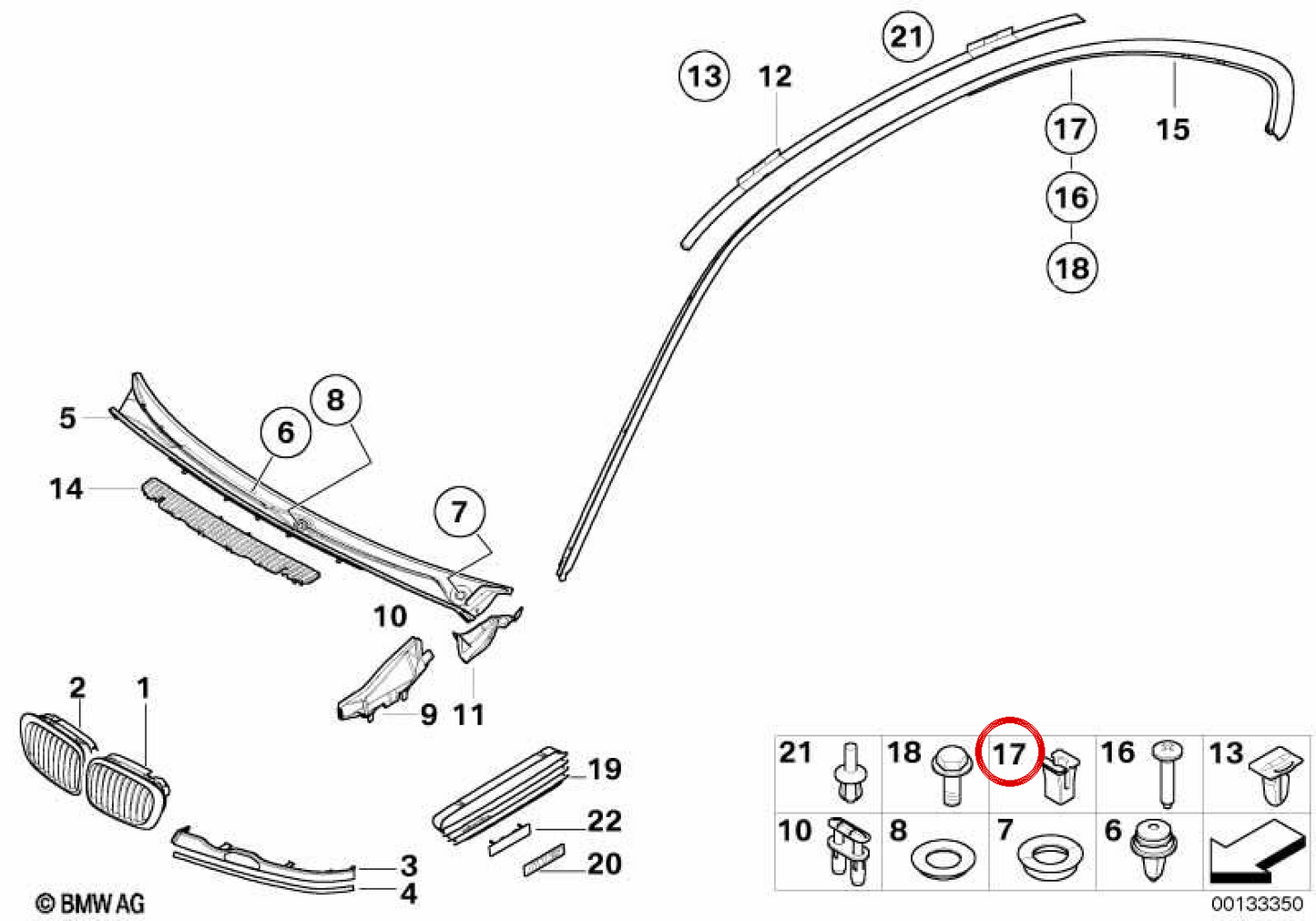 Nut di espansione OEM 51717013308 per BMW E46, E91, E65, X3 F25, X3 G01, X4 F26, IX3 G08 ... e altro. BMW originale.
