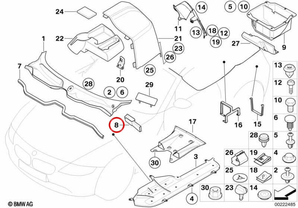 Dreno esquerdo OEM 51717018221 para BMW E85, E86. BMW genuíno.