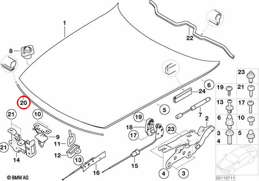 Vordere Motorhaubendichtung OEM 51717053532 für BMW Z4 E85 und Z4 Coupé E86. Original BMW