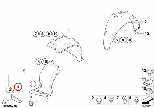 Lábio dianteiro direito OEM 51717074250 para BMW E81, E87. BMW genuíno.