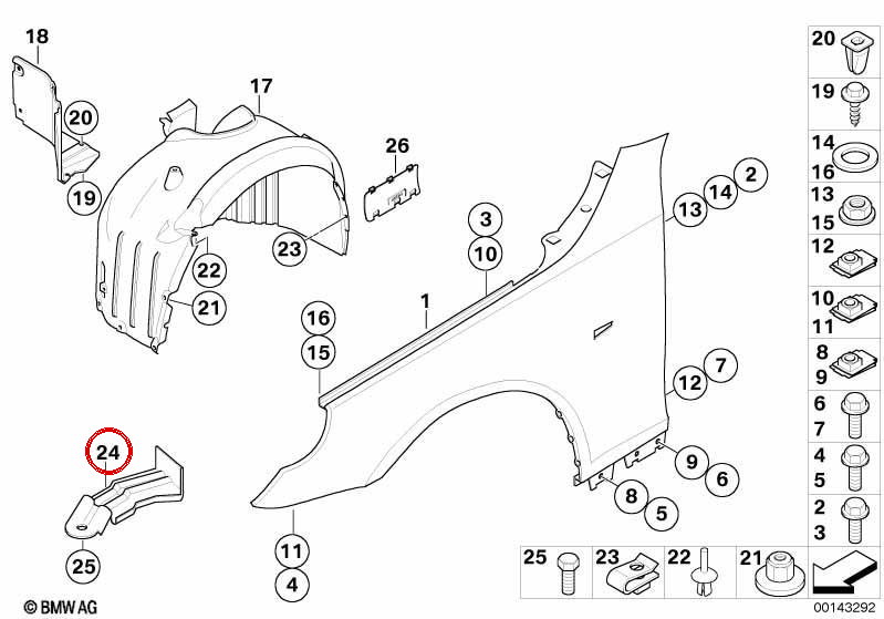 OM 51717140964 Rechte Vorderradpassage für BMW E60, E61, E63, E64. Original BMW.
