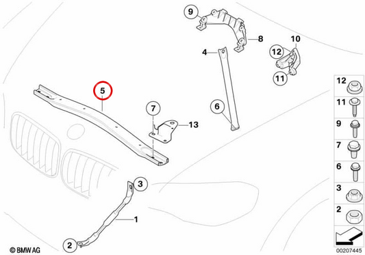Barra refuerzo paragolpes delantero OEM 51717179434 para BMW E71. Original BMW.