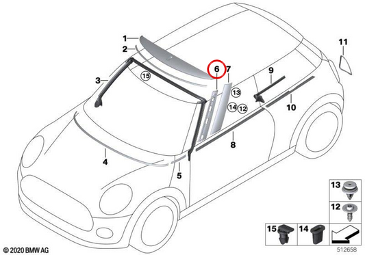 Junta de espuma del montante A izquierda OEM 51717198507 para MINI R57, R57 LCI. Original MINI.