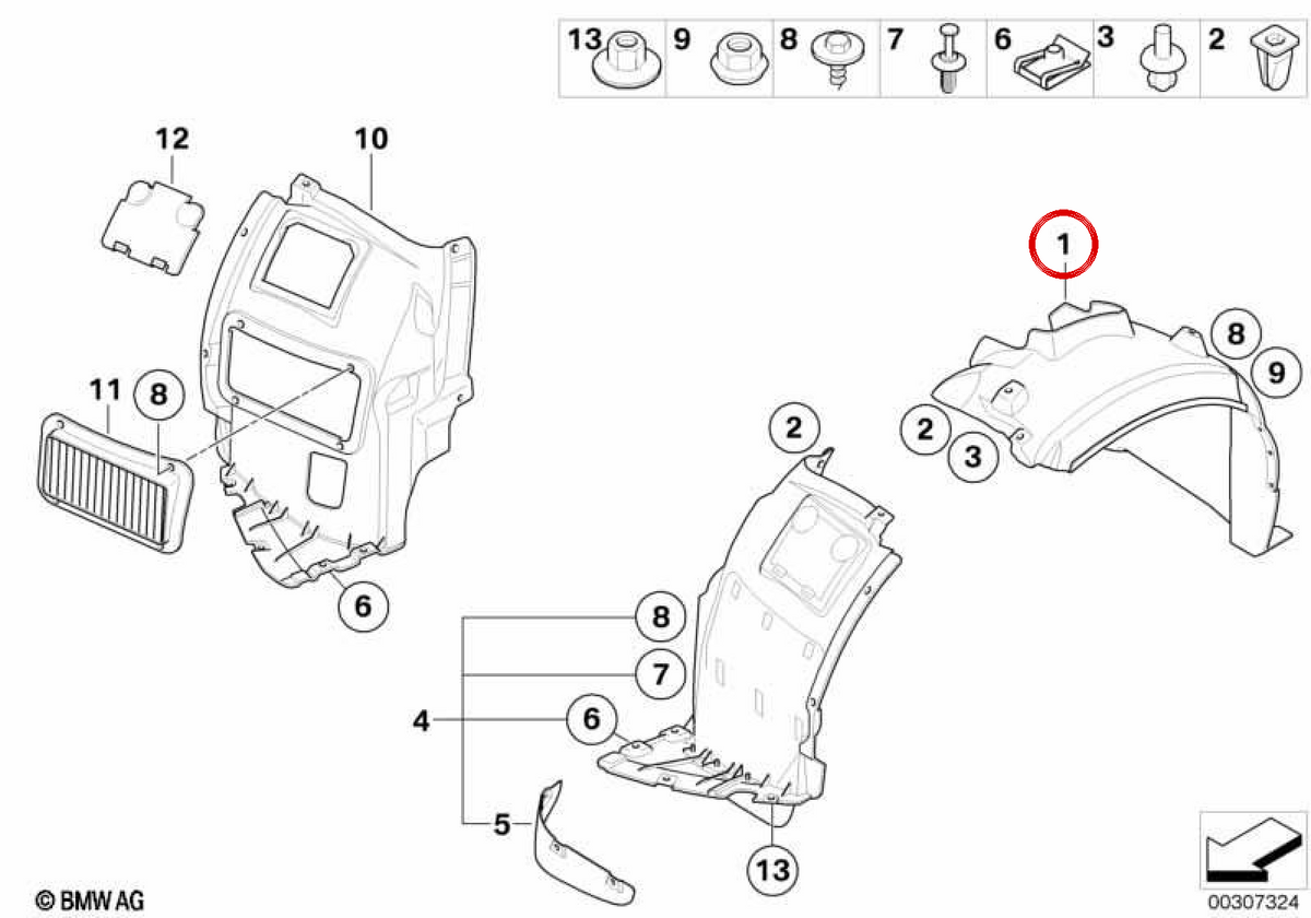 Protector right front wheel OEM 51717207650 for BMW E82. Original BMW.