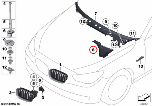 Tampa plástica da base do pára-brisa OEM 51717220181 para BMW F07, F10, F11, F18. Peça original BMW.
