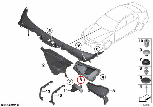 Cubeta College für Windschutzscheibe OEM 51717232822 für BMW F20, F21, F22, F23, F87, F30, F31, F34, F80, F32, F33, F36, F82, F83. Original BMW.