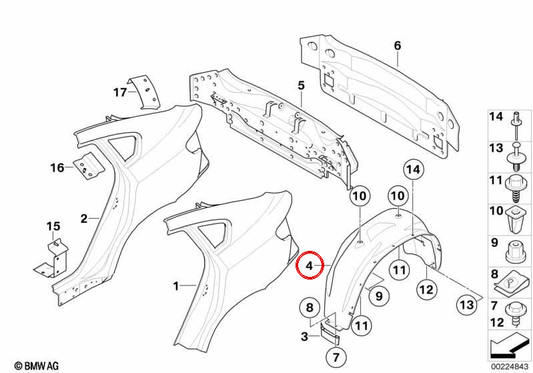 Passage de la roue arrière droite pour BMW E71, E72 (OEM 51717248212). BMW d'origine