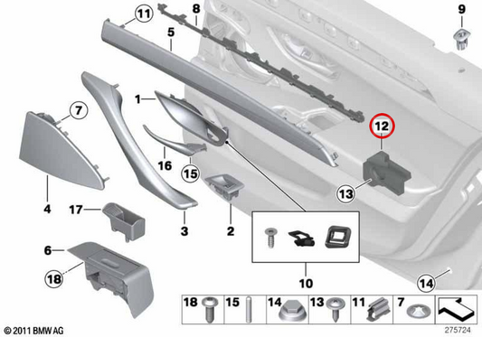 Protector de puerta trasera izquierda OEM 51717270091 para BMW F10, F11. Original BMW.