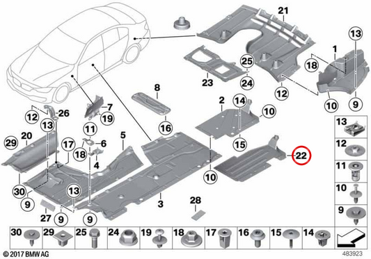 Erweiterung der niedrigen rechten Seite Abdeckung OEM 51717289702 für BMW F35. Original BMW.