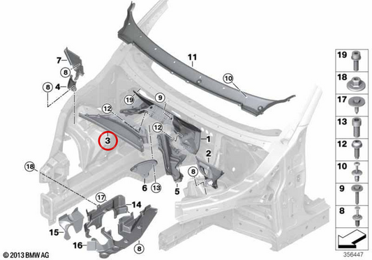 Panneau de séparation supérieur du compartiment moteur OEM 51717309204 pour BMW F15, F85, F16, F86. BMW d'origine.