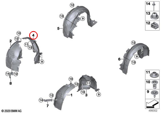 Cubierta paso de rueda delantera derecha OEM 51717368602 para BMW i3 (I01). Original BMW.