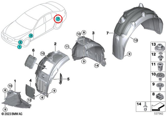 Étape de roue arrière droite OEM 51717374748 pour BMW G32. BMW d'origine.