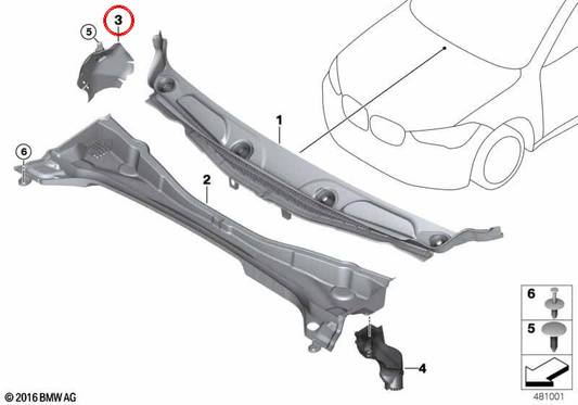 Deflector Parabrisas (Schottwand Windlauf) OEM 51717385249 per BMW F48 (X1), F39 (X2). Pezzi BMW originali.