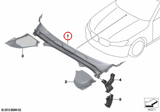 Tampa do pára-brisa Parte 1 para BMW F90, G30, G31 (OEM 51717388717). BMW genuíno