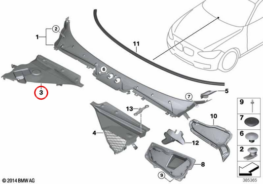 Parabrisas Cover parte 2 per la BMW 1 F20N Series, F21N, Serie 2 F22, F23, F87 (OEM 51717405637). BMW originale
