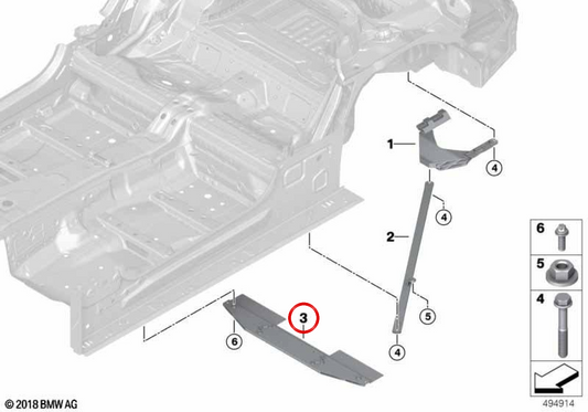 Soporte de unión túnel trasero OEM 51717430751 para BMW G30, G31, G14. Original BMW.