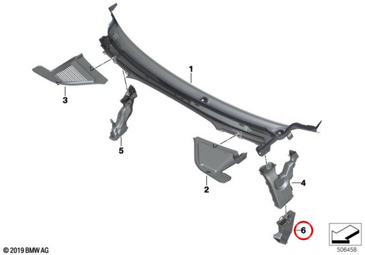 Canale di scarico in basso a sinistra OEM 51717434887 per BMW G05, G18, F95, G06, F96, G07, G09. BMW originale.