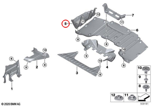 Protection centrale inférieure droite OEM 51717488448 pour BMW G08. BMW d'origine.