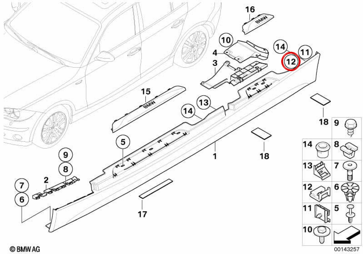 Clipe de fixação OEM 51717836735 para BMW E81, E82, E87, E88. BMW genuíno.