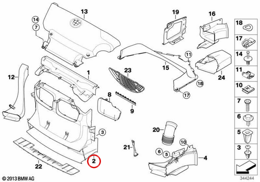 Conducto de aire delantero OEM 51717894822 para BMW E46. Original BMW.