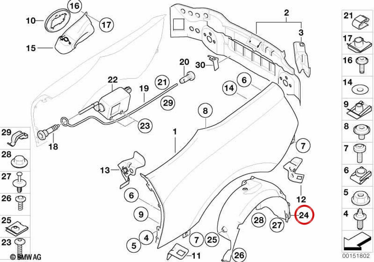 Rechte Hinterradabdeckung OEM 51717895440 für BMW E85, E86. Original BMW.