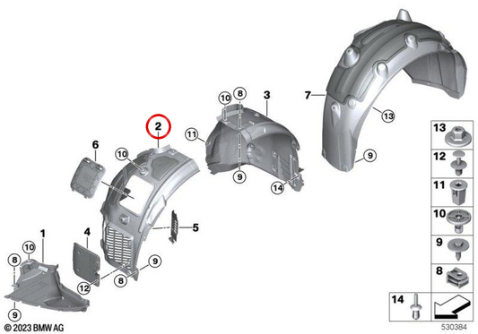 Cubierta paso de rueda delantero derecho OEM 51718060088 para BMW F91, F92, F93. Original BMW.