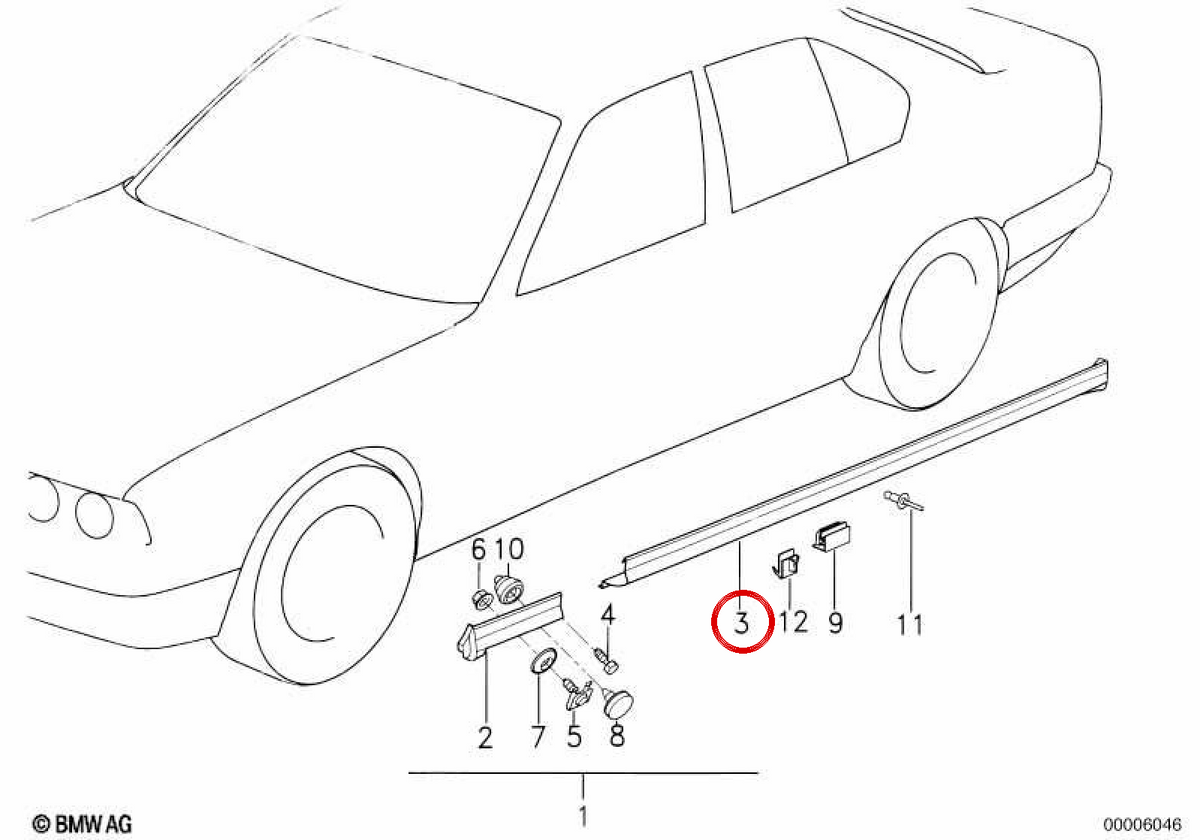 Cubierta derecha OEM 51718121476 para BMW E30. Original BMW.