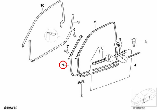 Junta de puerta delantera derecha OEM 51718176278 para BMW E36. Original BMW.