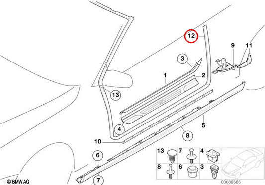 Dichtung mit Eckenschutz OEM 51718233415 für BMW 3er E46 (11/1998 - 08/2006). Original BMW.