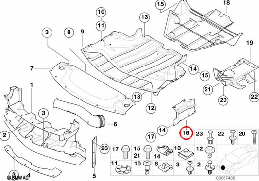 Protettore laterale sinistro del compartimento del motore OEM 51718234125 per BMW E52. BMW originale.