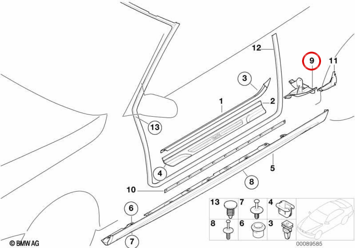 OEM 51718244045 left cover for BMW E46. Original BMW.