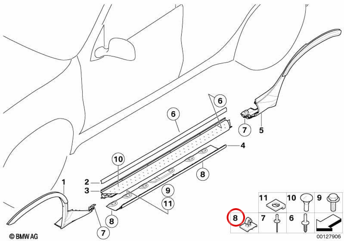 Clip per BMW X3 E83, E53 (OEM 51718267301). BMW originale
