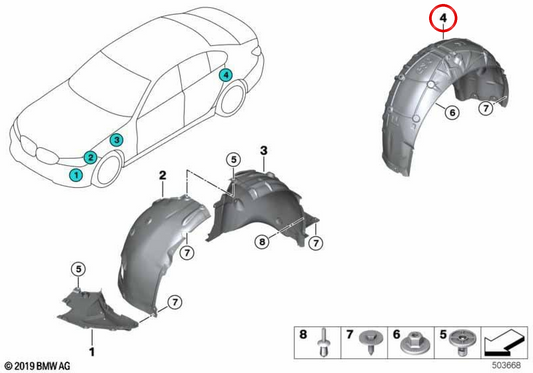 OM Passagni della ruota posteriore OEM 51718493745 per BMW G42. BMW originale.