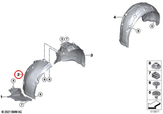 Cobertura do arco da roda dianteira esquerda para BMW G26 (OEM 51719463807). BMW genuíno