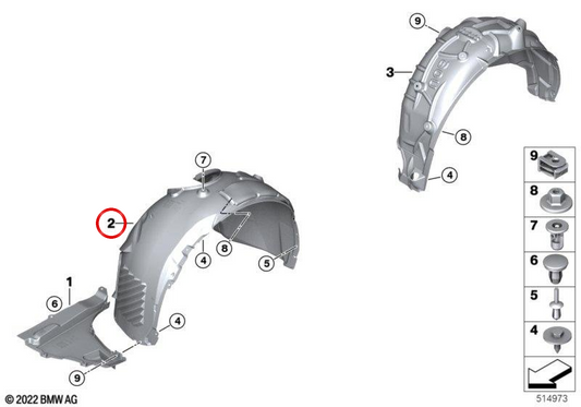 Revêtement intérieur Roue avant gauche OEM 51719465695 pour BMW U11. BMW d'origine.