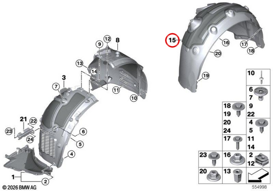 Rechte Hinterradabdeckung OEM 51719498284 für BMW G70. Original BMW.