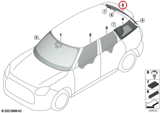 Cristallo porta anteriore sinistro verde OEM 51719624089 per MINI Countryman U25 (2022-2025). Originale MINI.