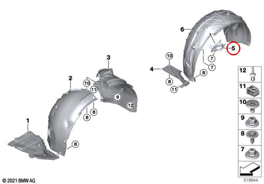 Cubierta paso de rueda trasero izquierdo OEM 51719633255 para BMW iX (I20). Original BMW.