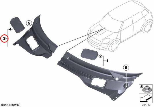 Tampa do pára-brisa direito OEM 51719808096 para MINI Countryman R60, Paceman R61. MINI originais.