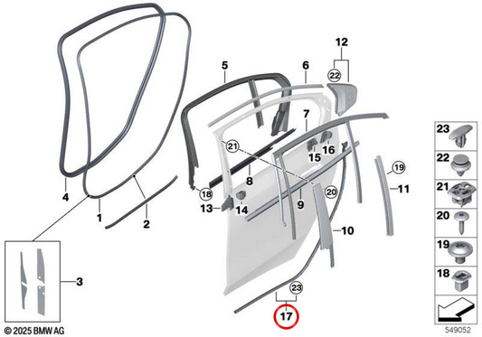 Rechte Hecktürentankbrett 51725A058B8 für BMW G60, G90. Original BMW.