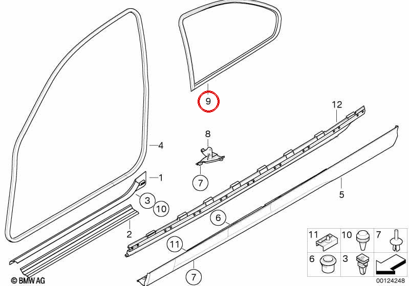 Rechte hintere Lateral -Board OEM 51727047349 für BMW 3 E46 -Serie (316i, 318i, 320i, 325i, 330i) ... und mehr. Original BMW.