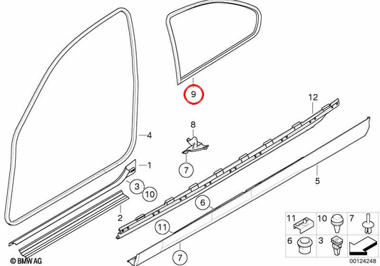 Rechte hintere Lateral -Board OEM 51727047349 für BMW 3 E46 -Serie (316i, 318i, 320i, 325i, 330i) ... und mehr. Original BMW.