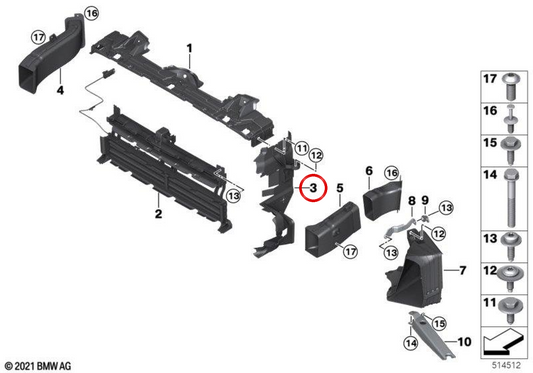 Conducción de aire radiador delantero izquierdo OEM 51745A01617 para MINI F56 LCI, F55 LCI. Original MINI.