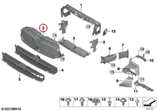 Rejilla de aireación superior OEM 51745A218F3 para BMW G30, G31, G38. Original BMW.