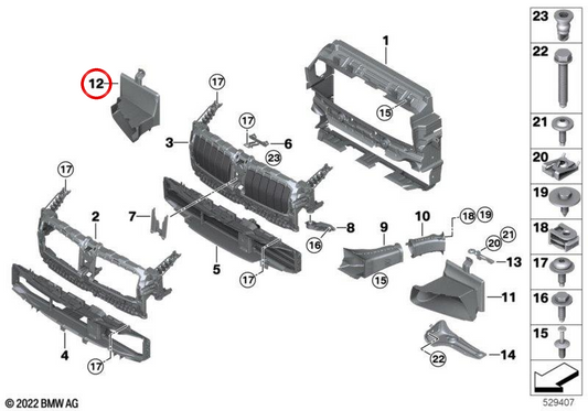 Luftkanal für den rechten Kühler OEM 51745A32058 für BMW G23. Original BMW.