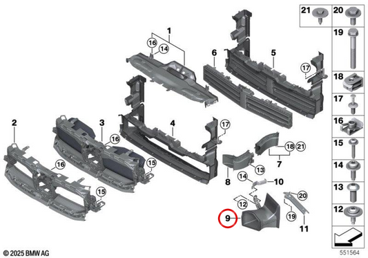 Canale d'aria del radiatore sinistro OEM 51745A32A81 per BMW X2 (U10) 25i, M35i xDrive, xDrive20i. BMW originale.