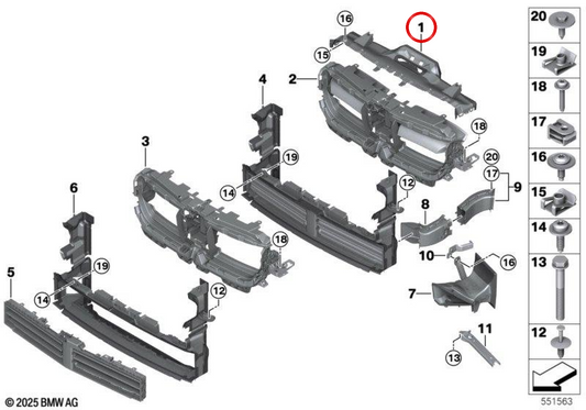 Tampa do duto de ar OEM 51745A3B9A1 para BMW U11, U12. BMW genuíno.